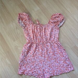 Pink Floral Puff-Sleeve Romper